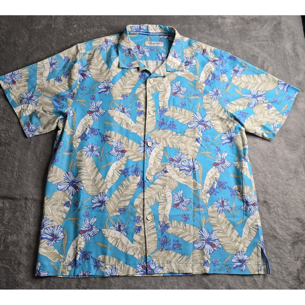 Tommy Bahama Shirt Mens XL Turquoise Coconut Point Hibiscus Camp Tropical Island